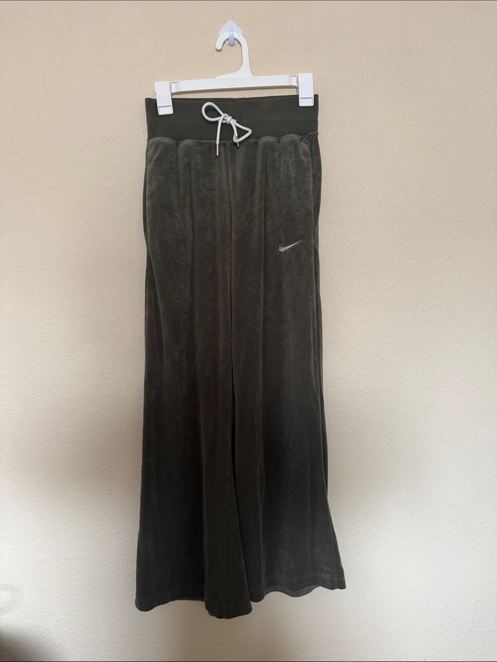 Nike Olive Green Terry Cloth Wide leg pants with Drawstring Waist